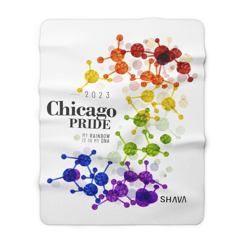 SHAVA CO Rainbow Flag 2023 Pride, Chicago Sherpa Fleece Blanket - My Rainbow Is In My DNA Printify