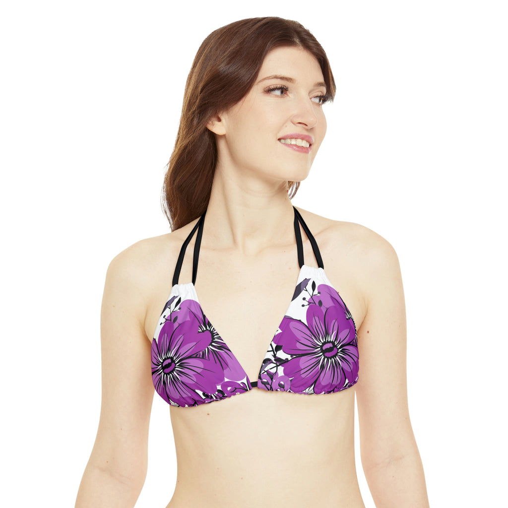 Labrys Lesbian Pride Flag Floral Floral  Strappy Triangle Bikini Top SHAVA CO