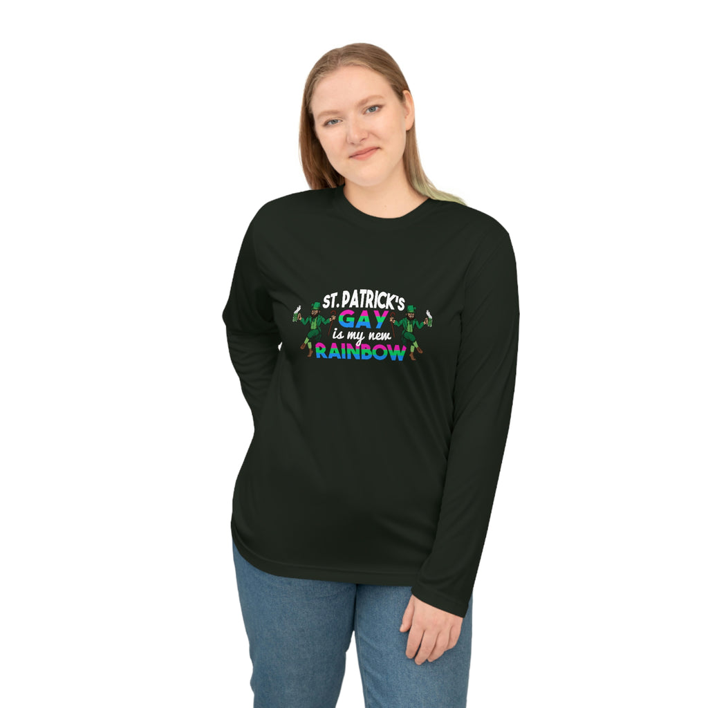 Polysexual Flag Unisex Performance Long Sleeve Shirt - Saint Patrick's Gay is My New Rainbow Printify