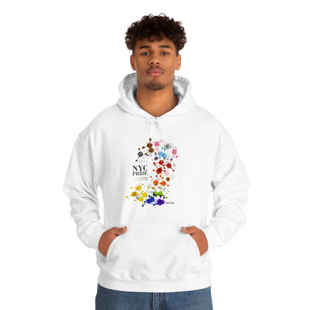SHAVA CO Progress Flag 2023 Pride, New York City Unisex Heavy Blend™ Hooded Sweatshirt - My Rainbow Is In My DNA SHAVA CO