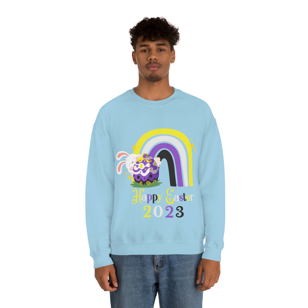 Non Binary Flag Heavy Blend Crewneck Sweatshirt Easter Festival Unisex Size - Happy Easter 2023 SHAVA