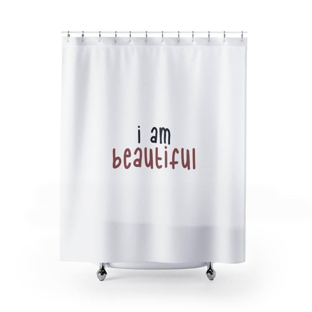 Affirmation Feminist Pro Choice Shower Curtains - I Am Beautiful (pink) Printify