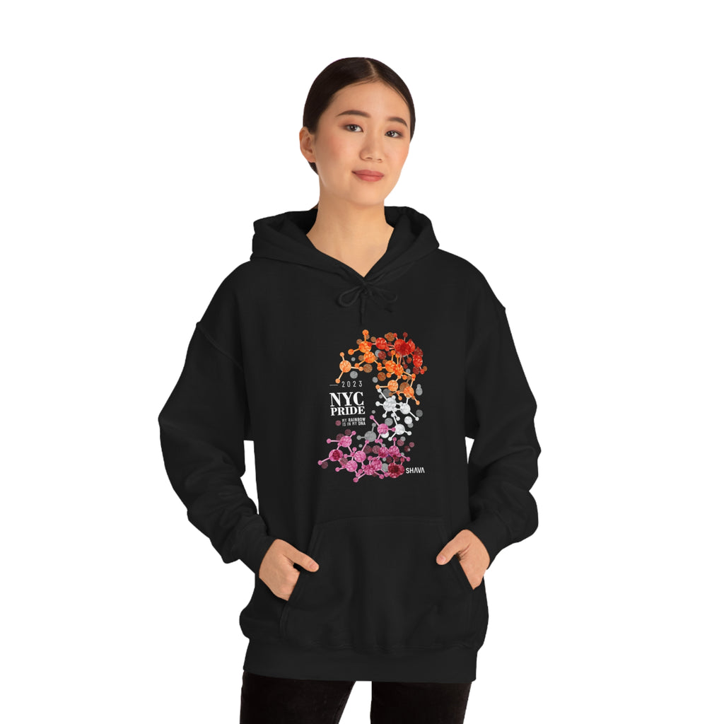 SHAVA CO Lesbian Flag 2023 Pride, New York City Unisex Heavy Blend™ Hooded Sweatshirt - My Rainbow Is In My DNA SHAVA CO