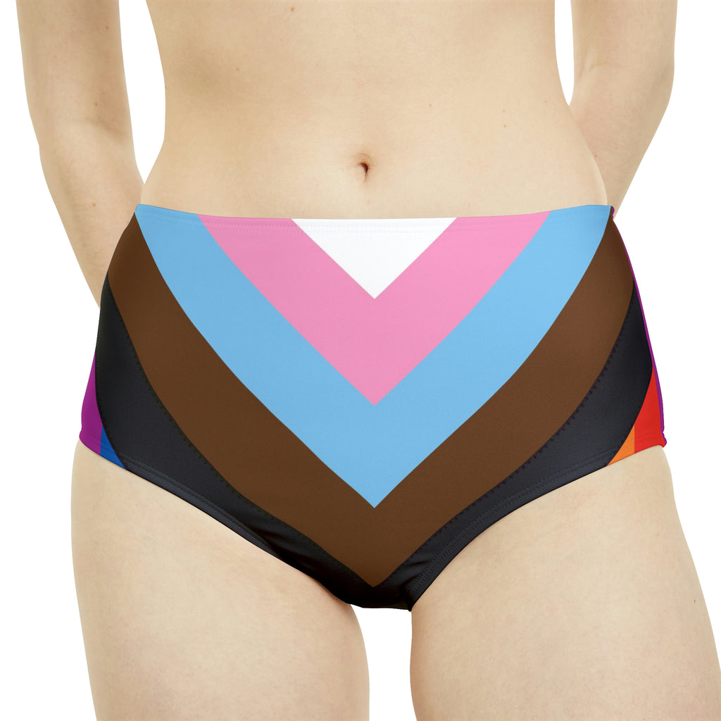 Progress Pride Flag High-Waist Hipster Bikini Bottom Printify