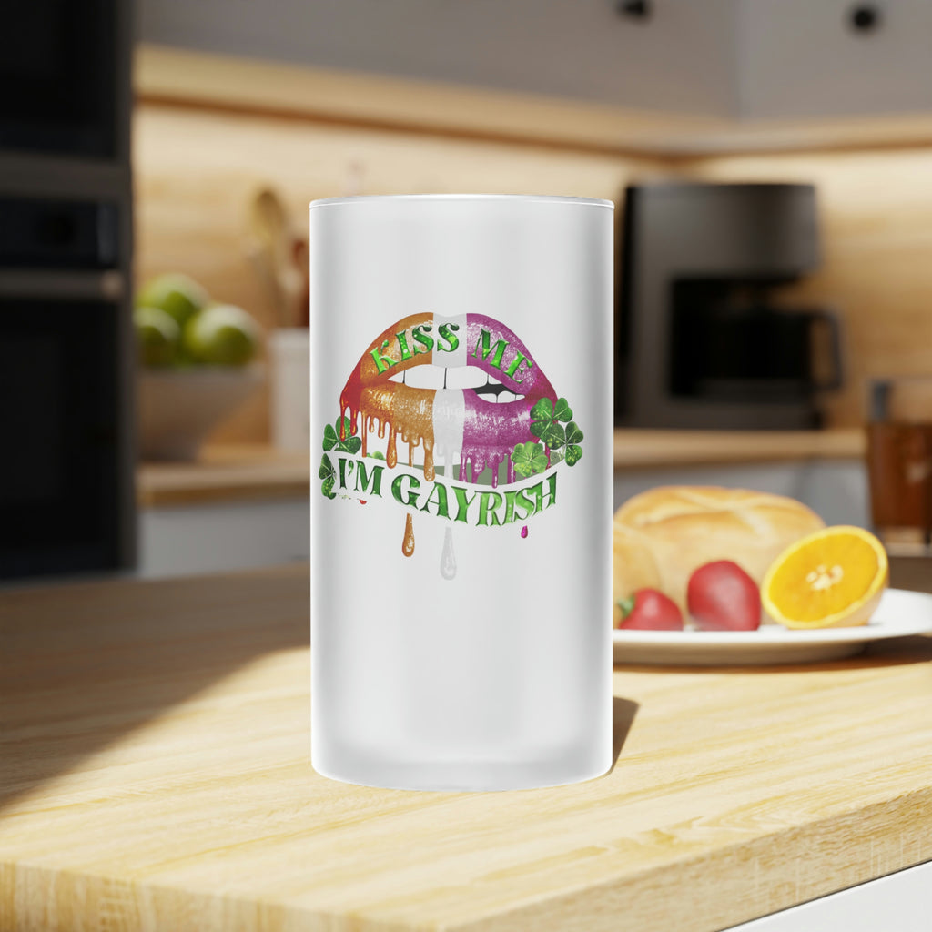 St. Patrick's Day Frosted Glass Beer Mug - Kiss Me Printify