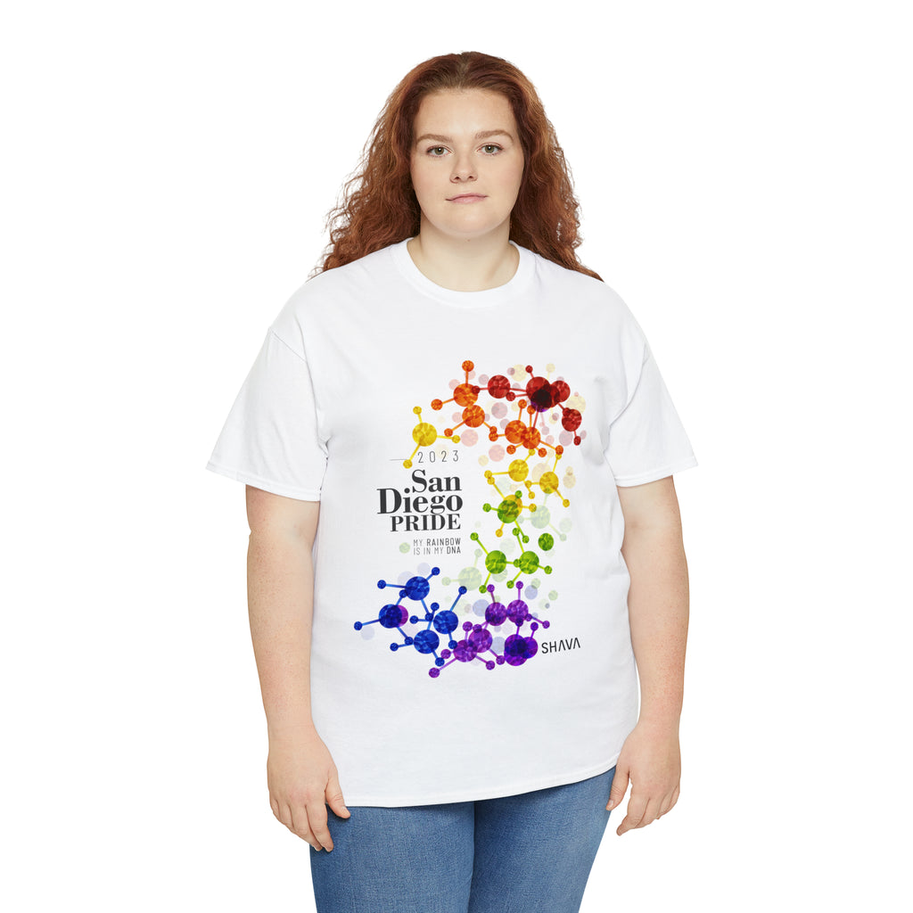 SHAVA CO Rainbow Flag 2023 Pride, San Diego Unisex Heavy Cotton Tee - My Rainbow Is In My DNA Printify