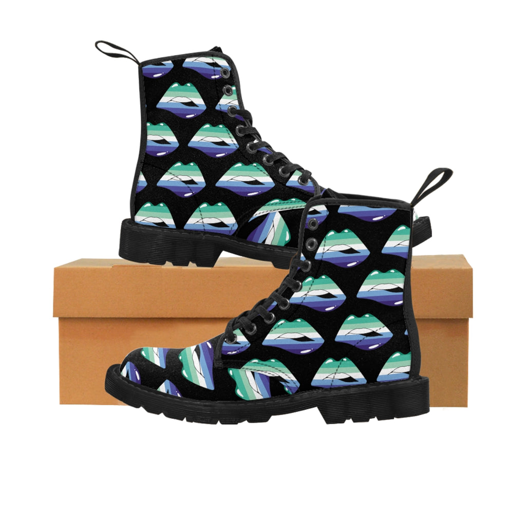 Gay Flag Kisses LGBTQ Black Canvas Boots Unisex Size Printify