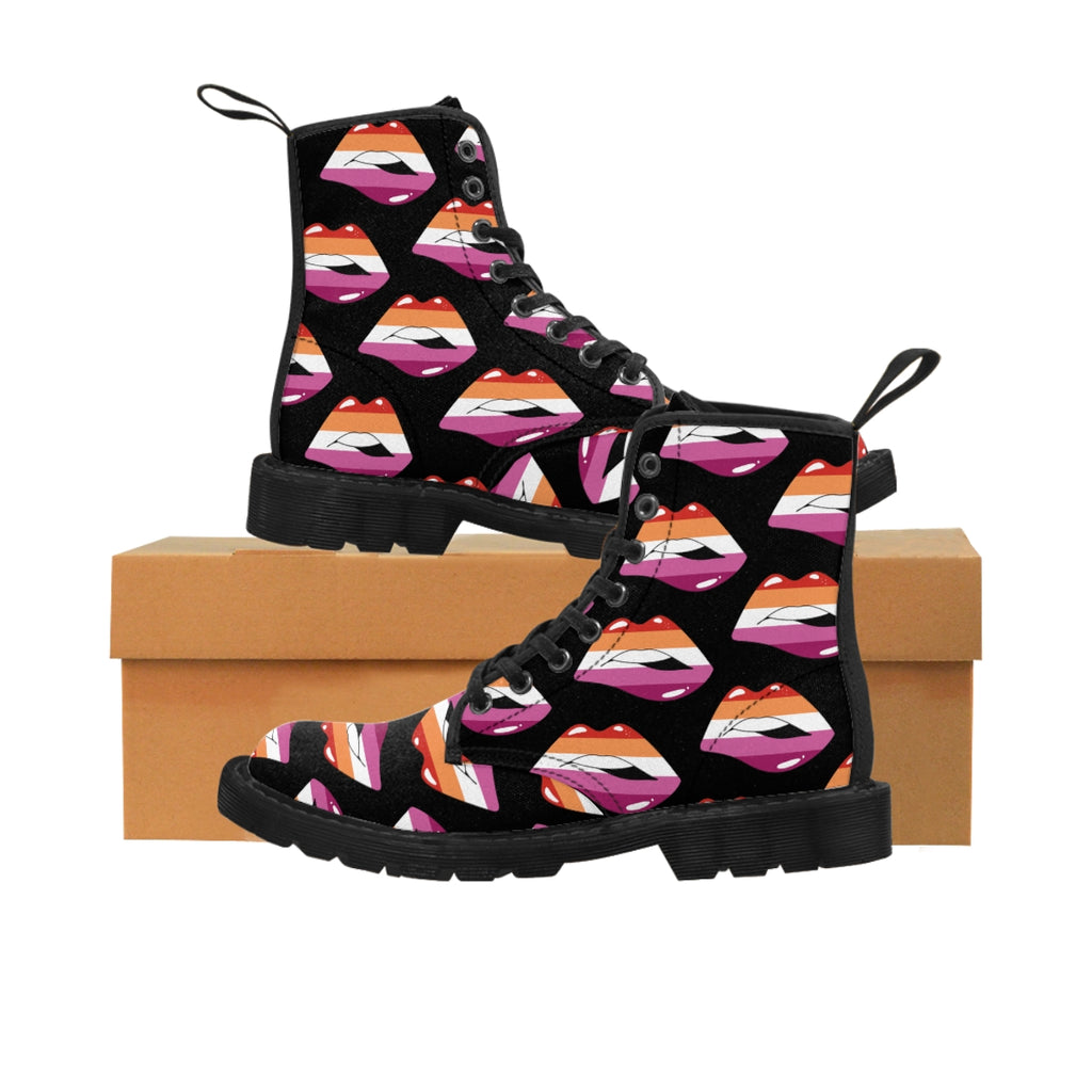 Lesbian Flag Kisses LGBTQ Black Canvas Boots Unisex Size Printify