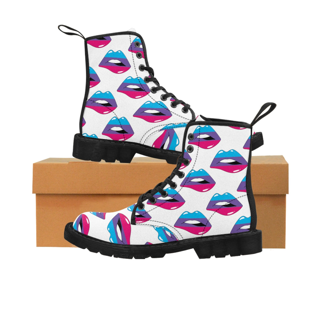 Androgyne Flag Kisses LGBTQ White Canvas Boots Unisex Size Printify