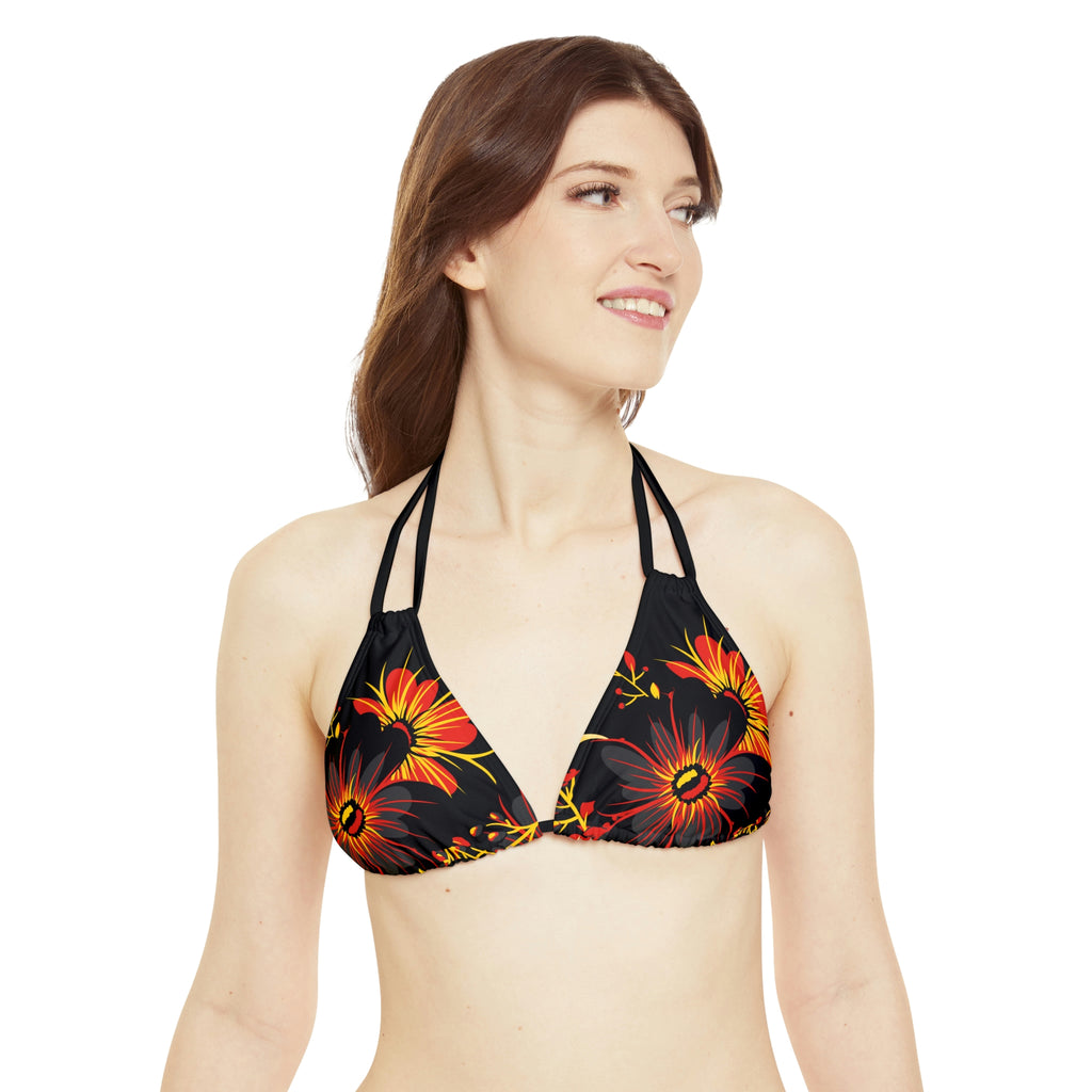 Rubber Pride Flag Floral Strappy Triangle Bikini Top SHAVA CO