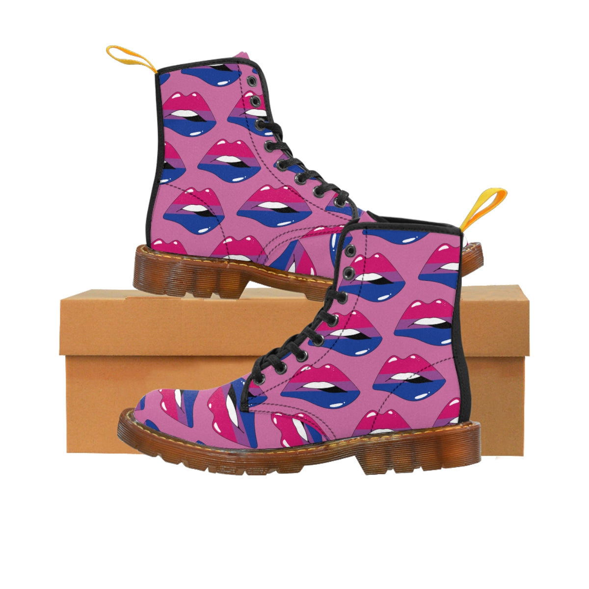 Bisexual Flag Kisses LGBTQ Pink Canvas Boots Unisex Size Printify