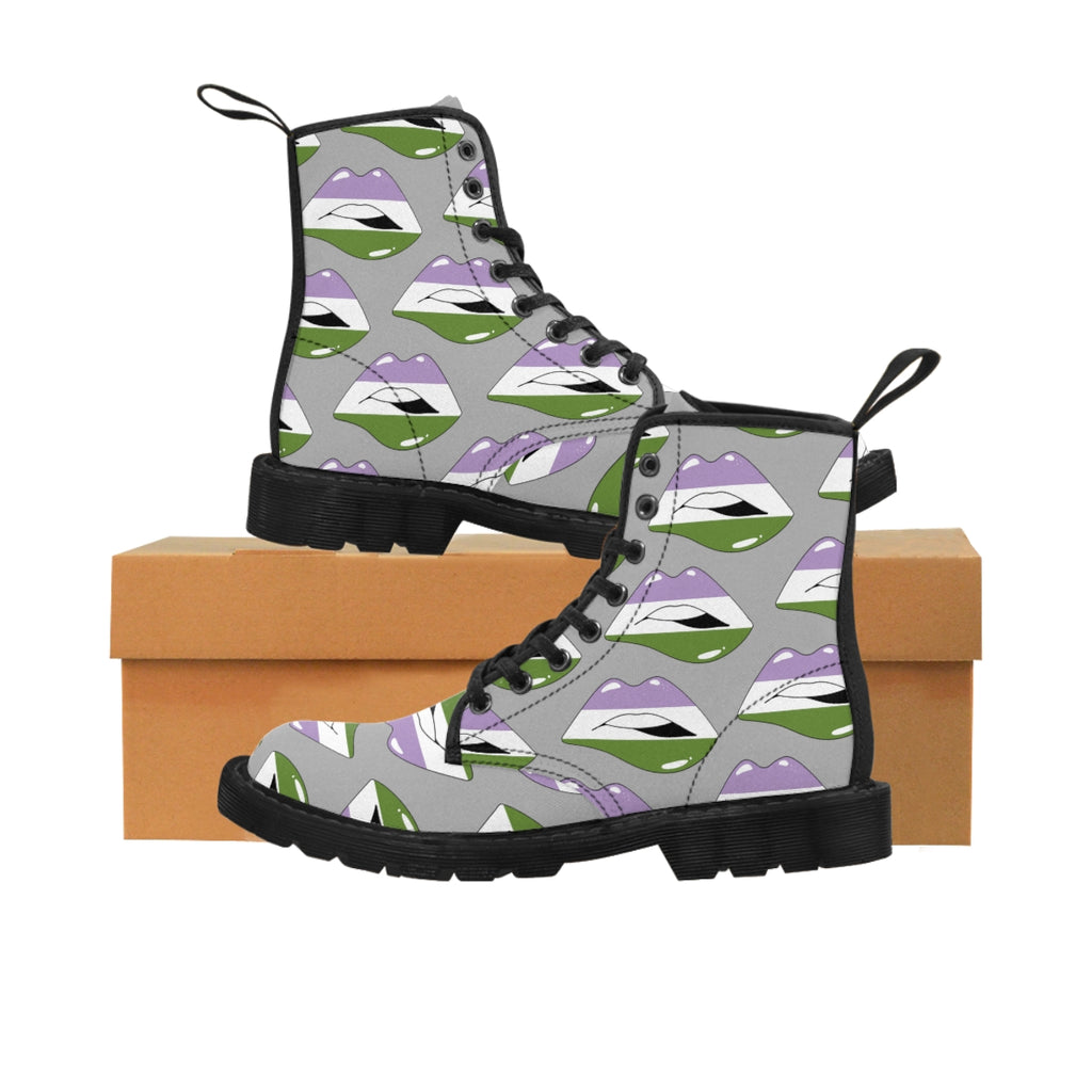 Gender Queer Flag Kisses LGBTQ Grey Canvas Boots Unisex Size Printify