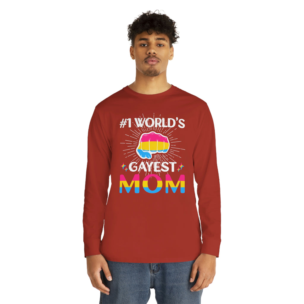 Pansexual Flag Long Sleeve Crewneck Tee - #1 World's Gayest Mom Printify