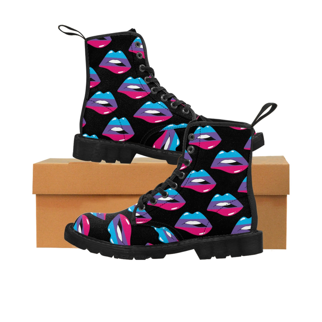 Androgyne Flag Kisses LGBTQ Black Canvas Boots Unisex Size Printify