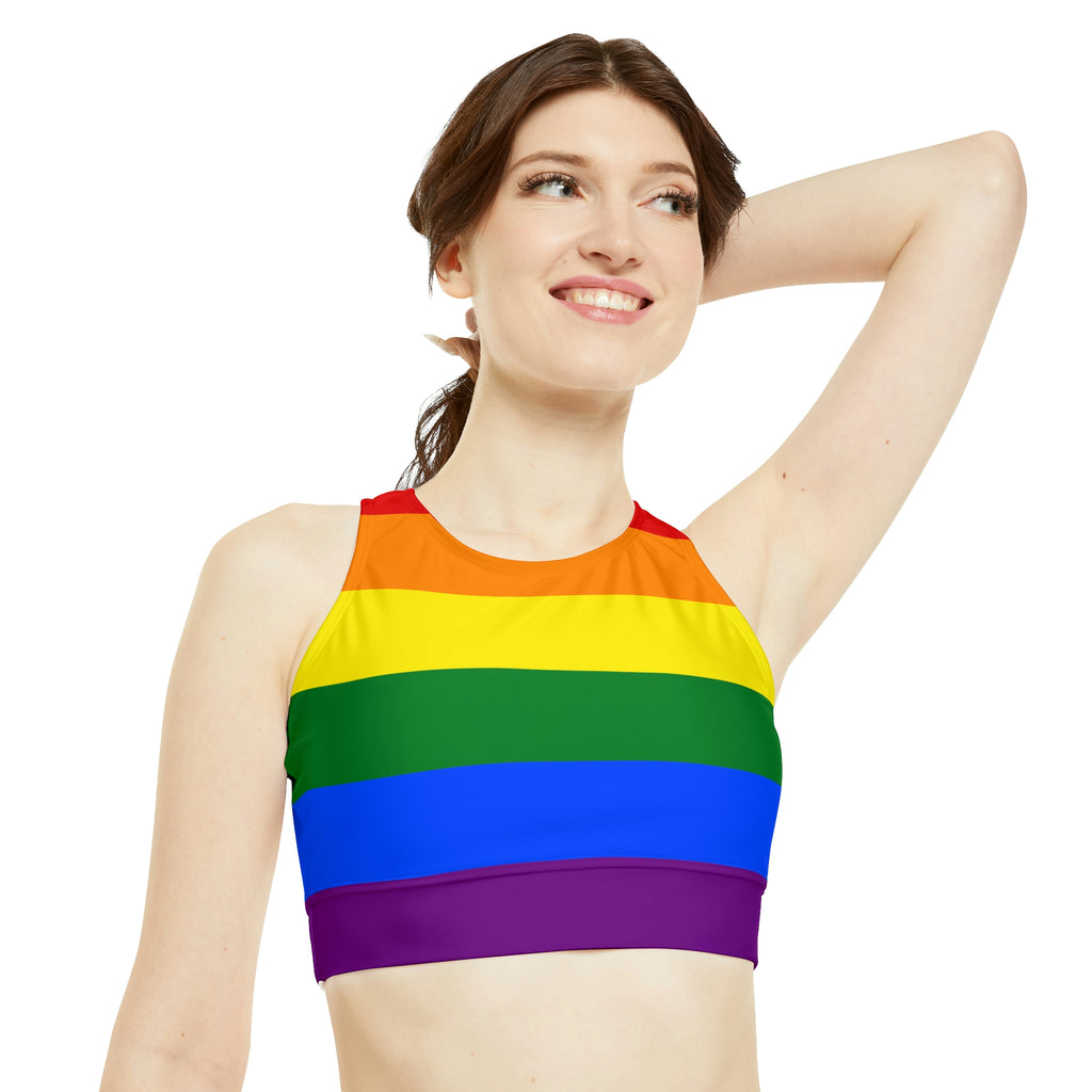 Rainbow Flag High Neck Crop Bikini Top SHAVA CO