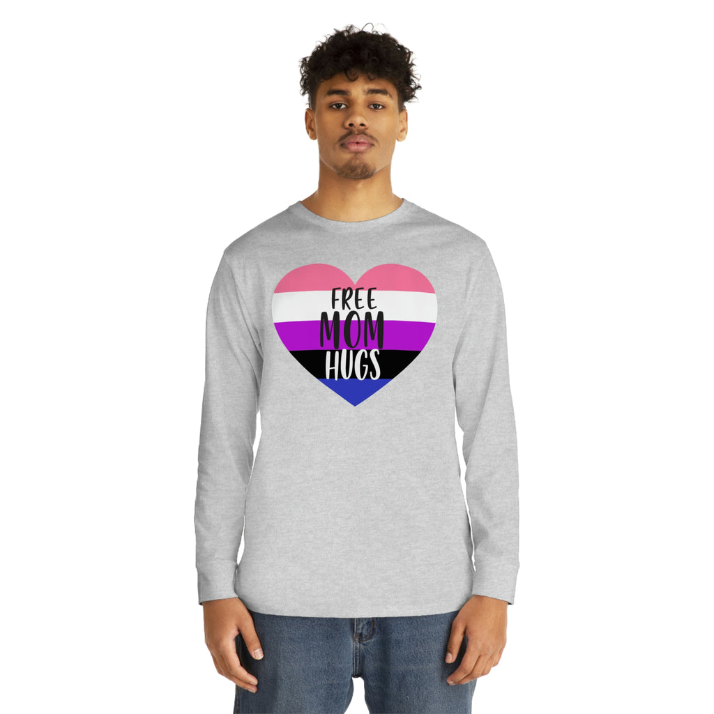 Genderfluid Flag Long Sleeve Crewneck Tee - Free Mom Hugs Printify