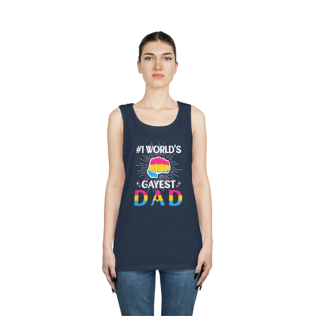 Pansexual Pride Flag Heavy Cotton Tank Top Unisex Size - #1 World's Gayest Dad Printify