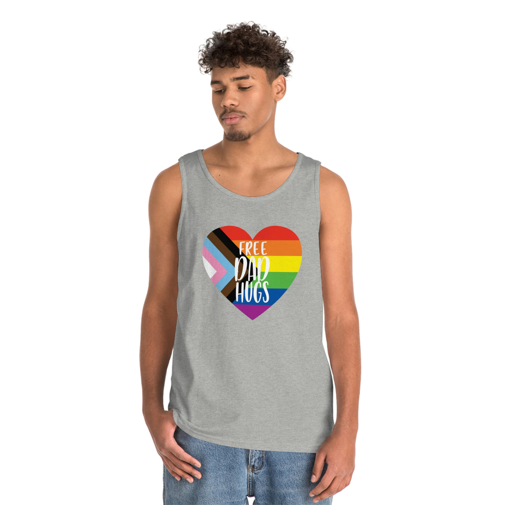 Progress Pride Flag Heavy Cotton Tank Top Unisex Size - Free Dad Hugs Printify