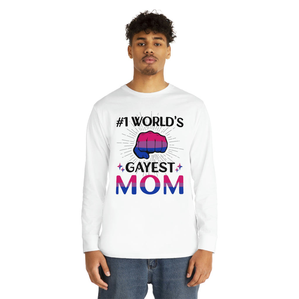 Bisexual Flag Long Sleeve Crewneck Tee - #1 World's Gayest Mom Printify