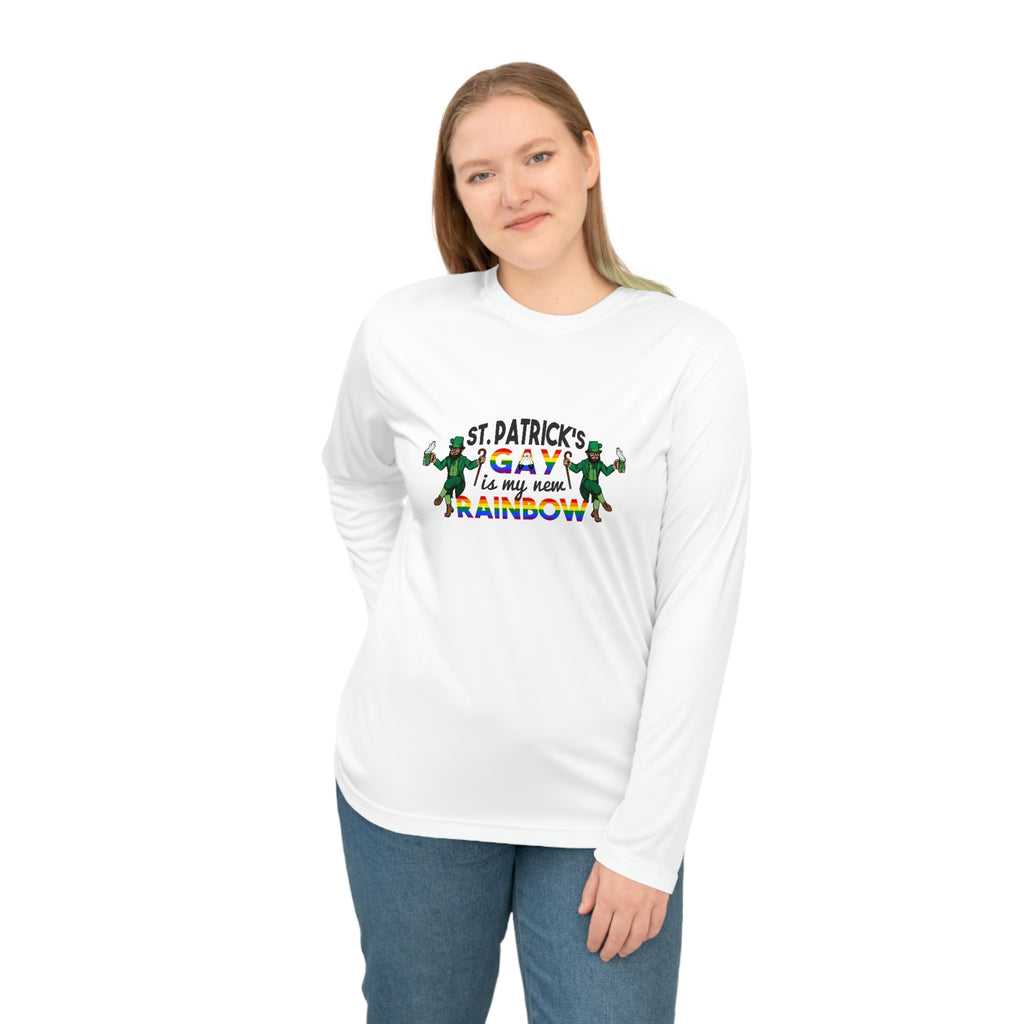 Two Spirit Flag Unisex Performance Long Sleeve Shirt - Saint Patrick's Gay is My New Rainbow Printify