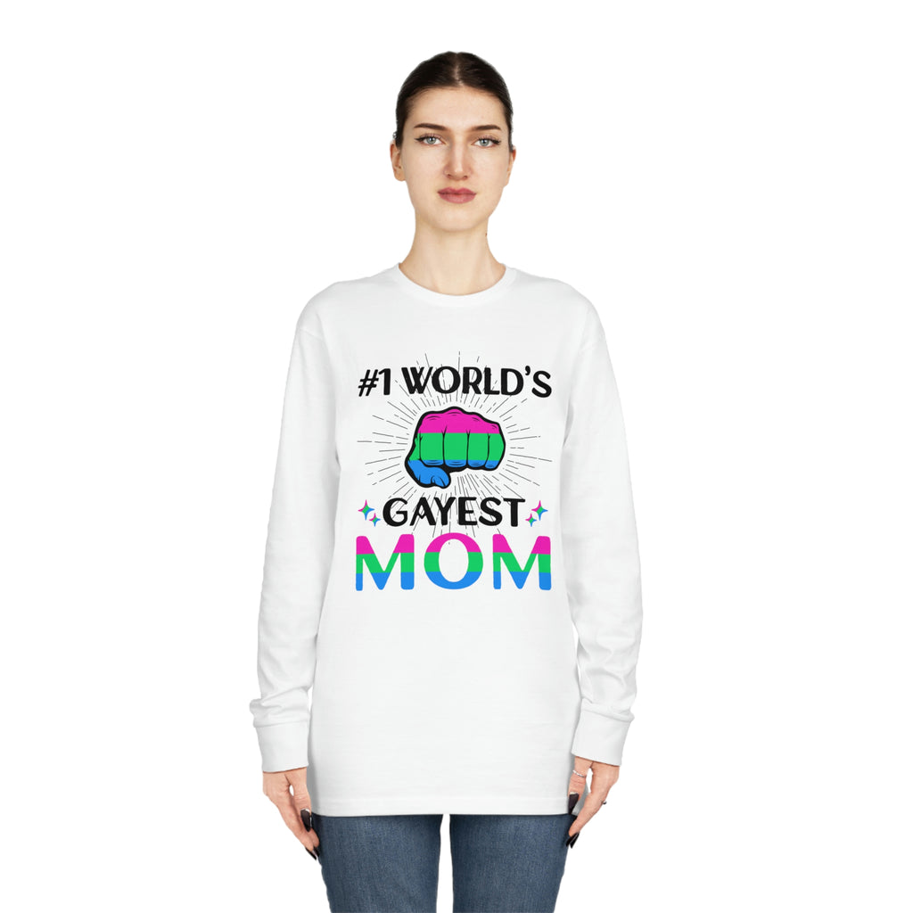 Polysexual Flag Long Sleeve Crewneck Tee - #1 World's Gayest Mom Printify