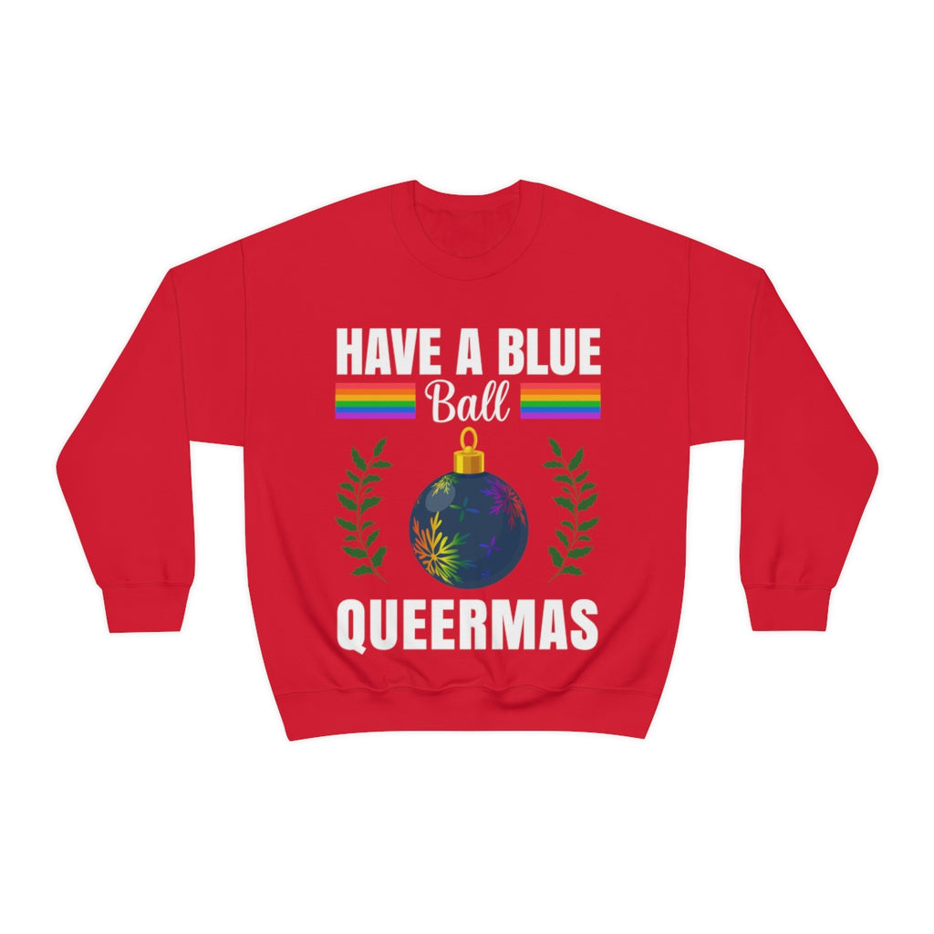 Unisex Christmas LGBTQ Heavy Blend Crewneck Sweatshirt - Have A Blue Ball Queermas Printify