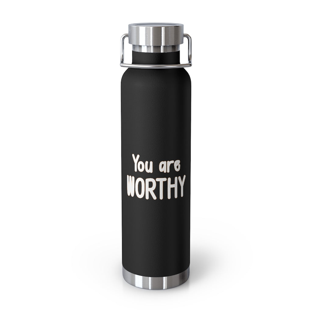 Affirmation Feminist pro choice Copper Vacuum insulated bottle 22oz -  I am worthy white with orange Printify