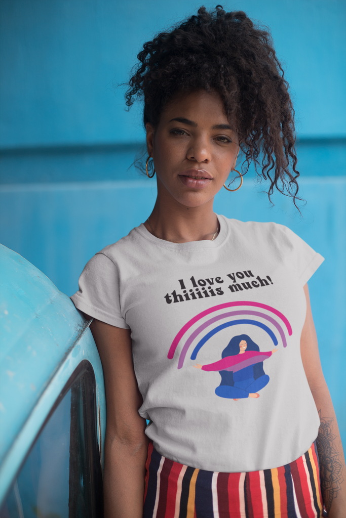 Bisexual Flag LGBTQ Affirmation T-shirt Unisex Size -  I Love You thiiis Much Printify