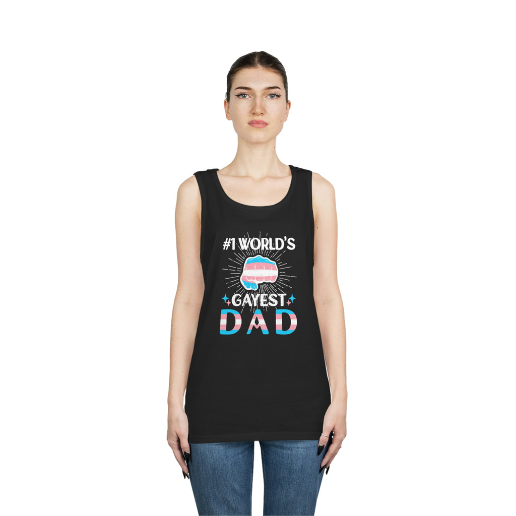 Transgender Pride Flag Heavy Cotton Tank Top Unisex Size - #1 World's Gayest Dad Printify