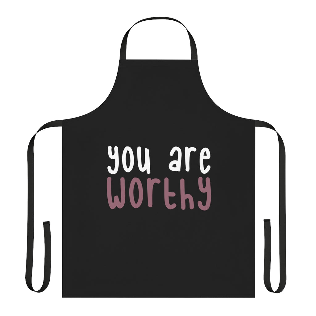 IAC  Home & Livings-Kitchen Accessories / Kitchen Accessories / Apron (AOP) /I am worthy white with pink centered Printify