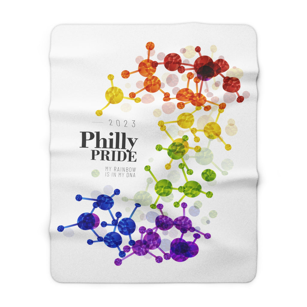 SHAVA CO Rainbow Flag 2023 Pride, Philly Sherpa Fleece Blanket - My Rainbow Is In My DNA Printify