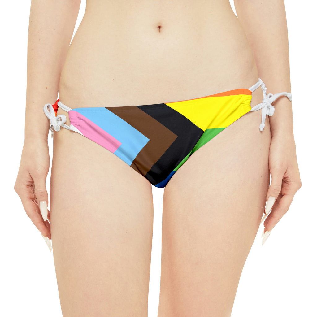 Progress Pride Flag Loop Tie Side Bikini Bottom Printify