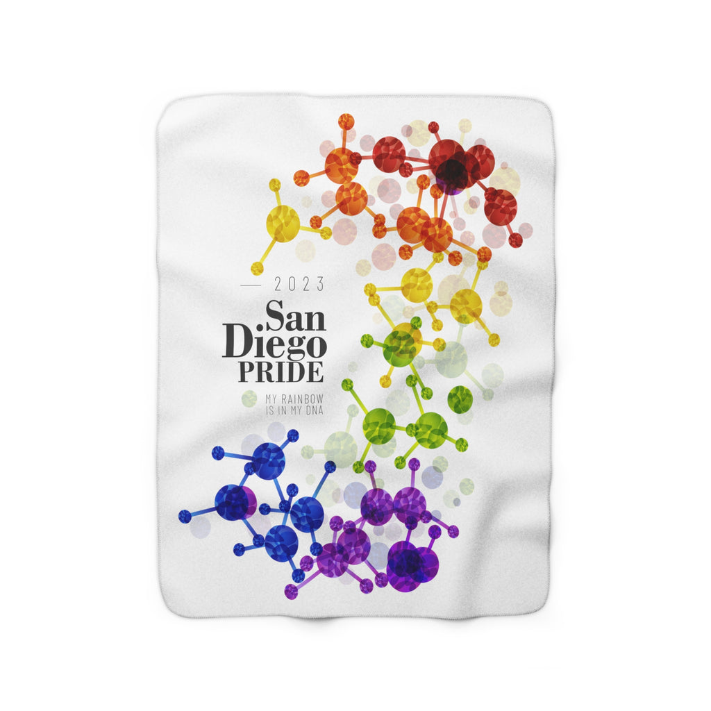 SHAVA CO Rainbow Flag 2023 Pride, San Diego Sherpa Fleece Blanket - My Rainbow Is In My DNA Printify