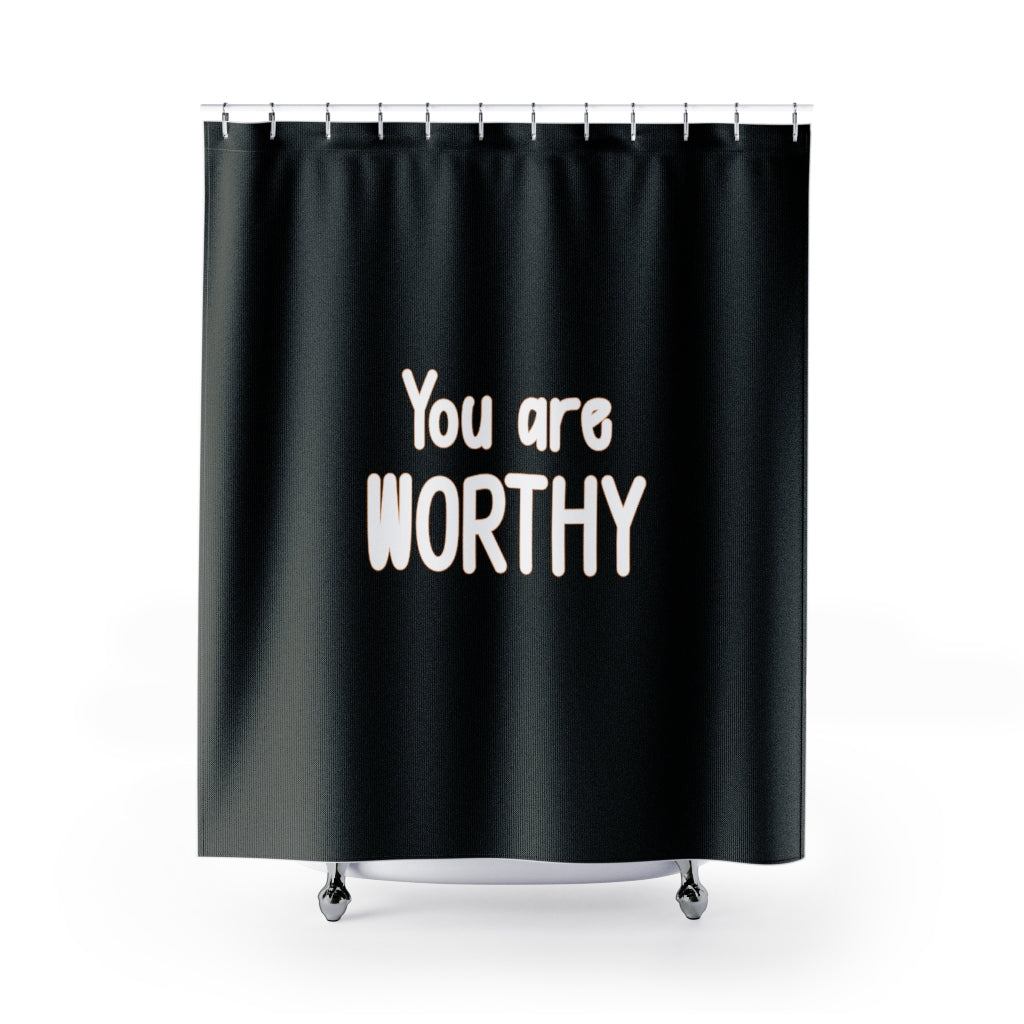 Affirmation Feminist Pro Choice Shower Curtains - I Am Worthy (white with orange) Printify