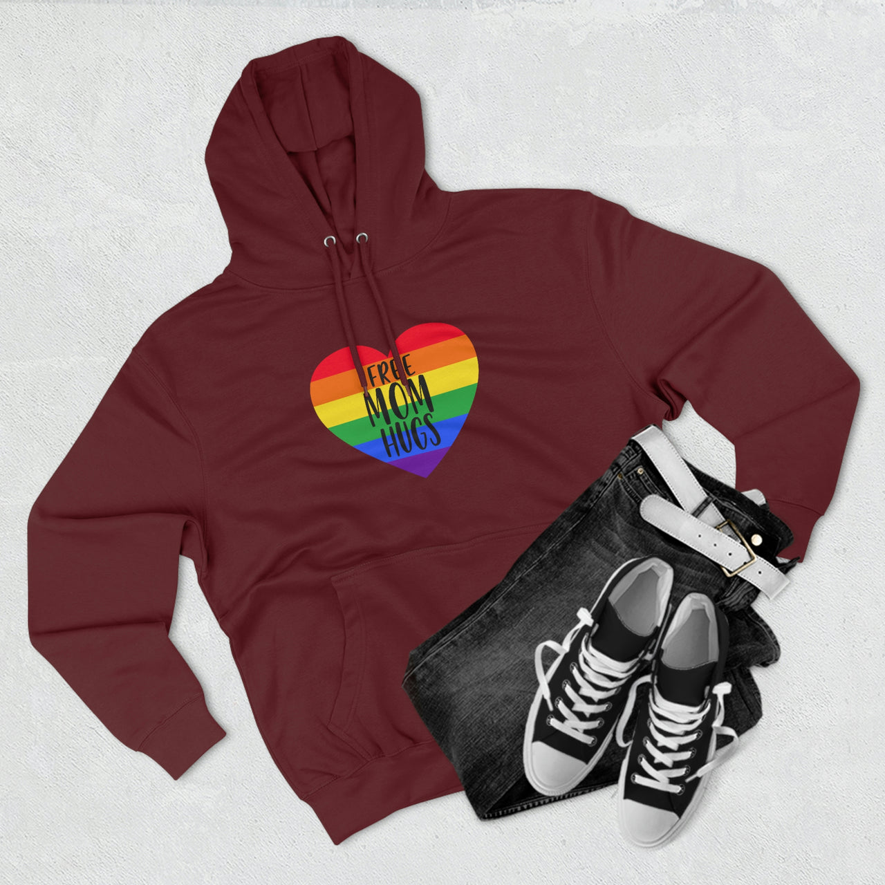 Rainbow Flag Mother's Day Unisex Premium Pullover Hoodie - Free Mom Hug Printify