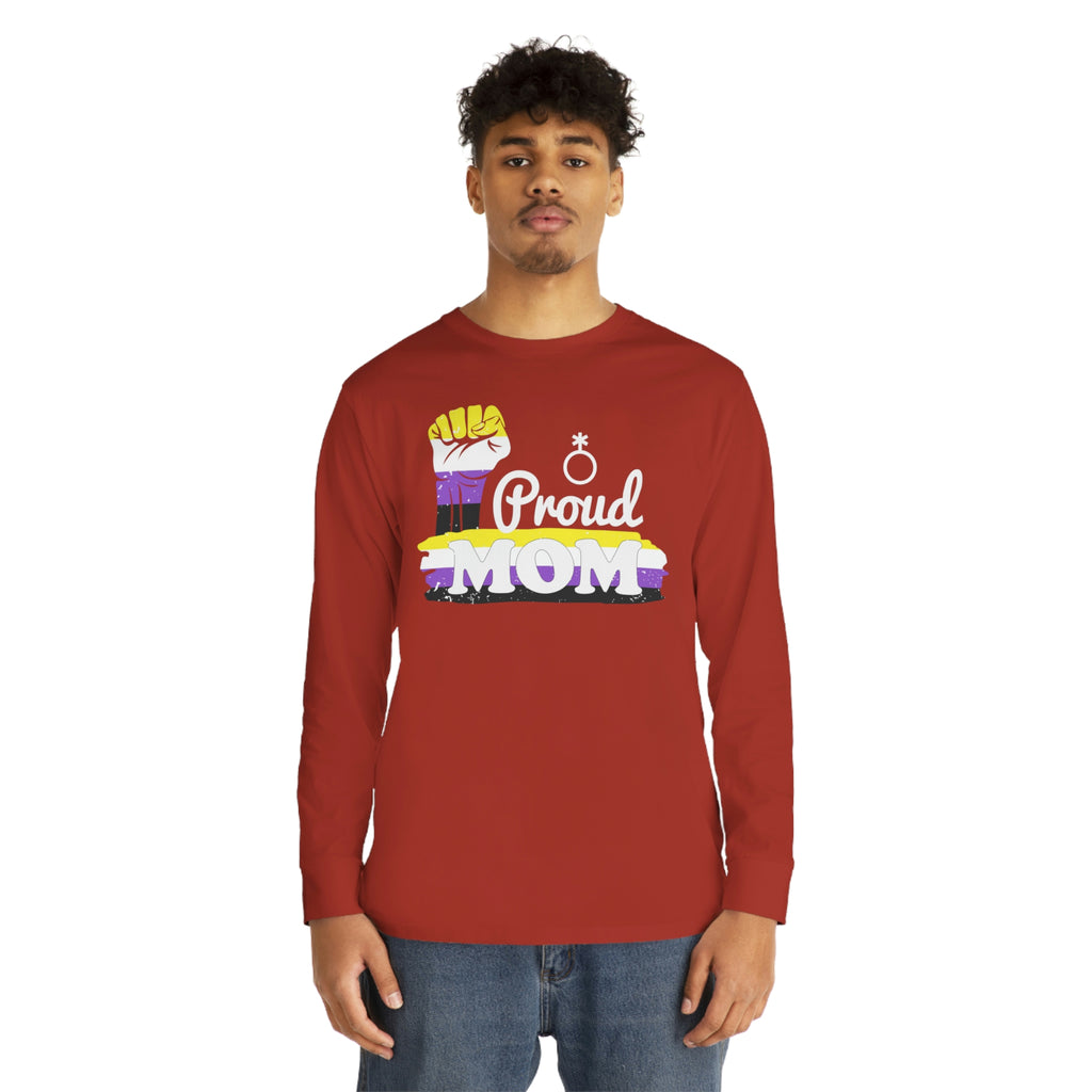 Non Binary Flag Long Sleeve Crewneck Tee - Proud Mom Printify