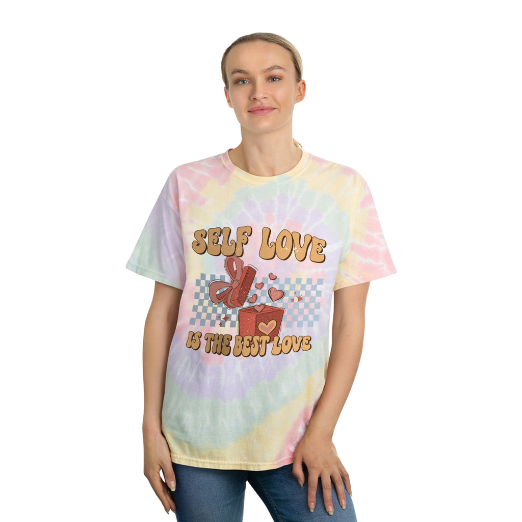 Tie-Dye Spiral T-Shirt Valentines Day Unisex Size - Self Love Is The Best Love Printify