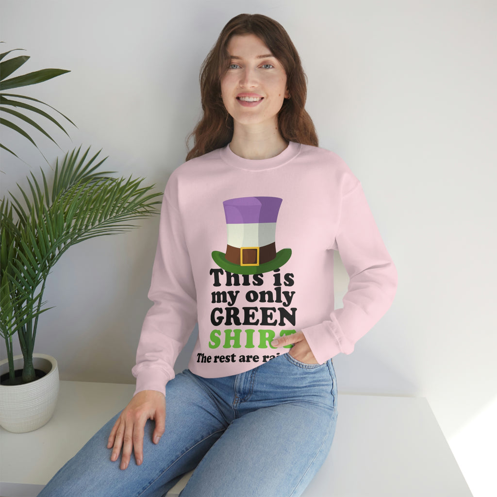 Genderqueer Flag Heavy Blend Crewneck Sweatshirt St. Patricks Day Unisex Size - This Is My Only Green Shirt Printify