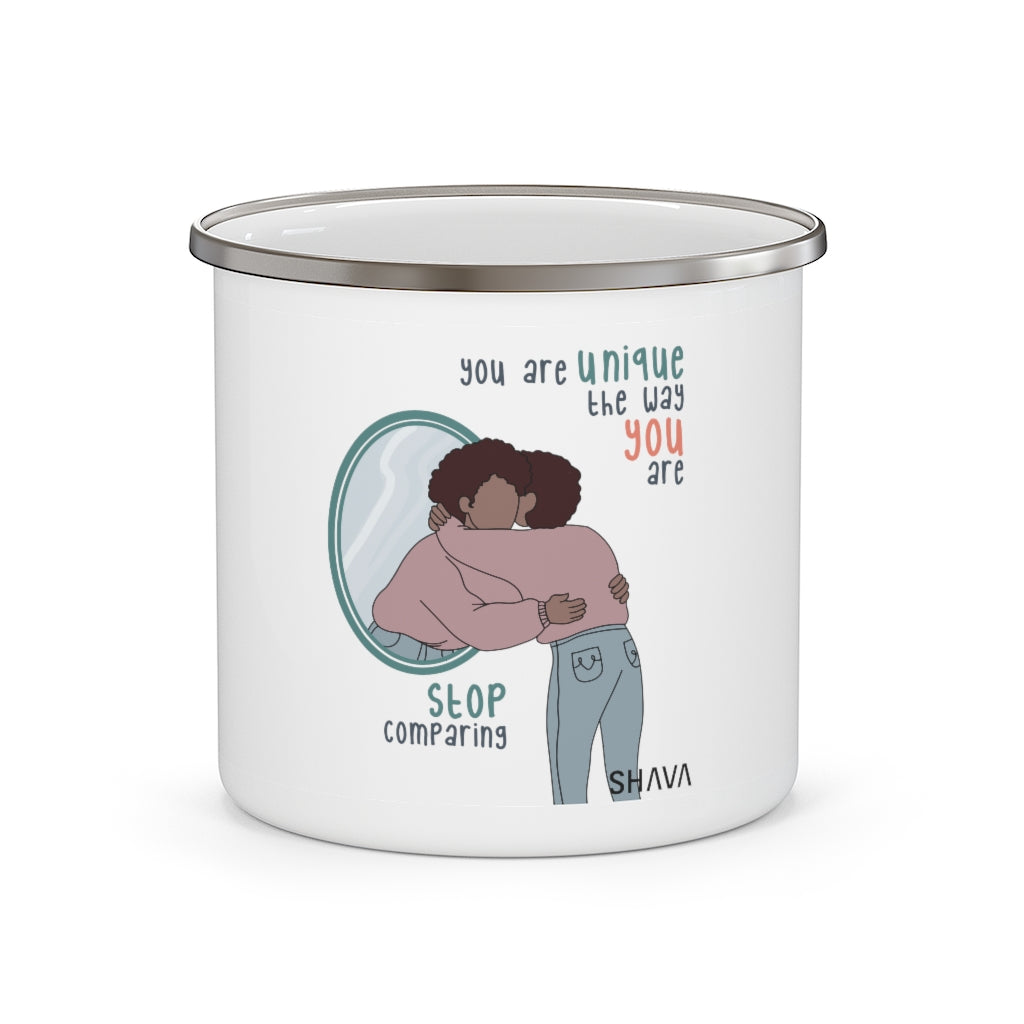 Affirmation Feminist pro choice 12oz Enamel Camping Mug - You are Unique(Brown Girl) Printify