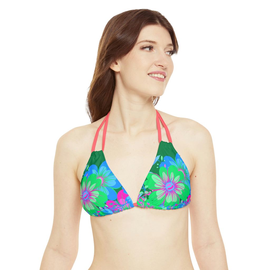 Polysexual Pride Flag Floral Strappy Triangle Bikini Top SHAVA CO