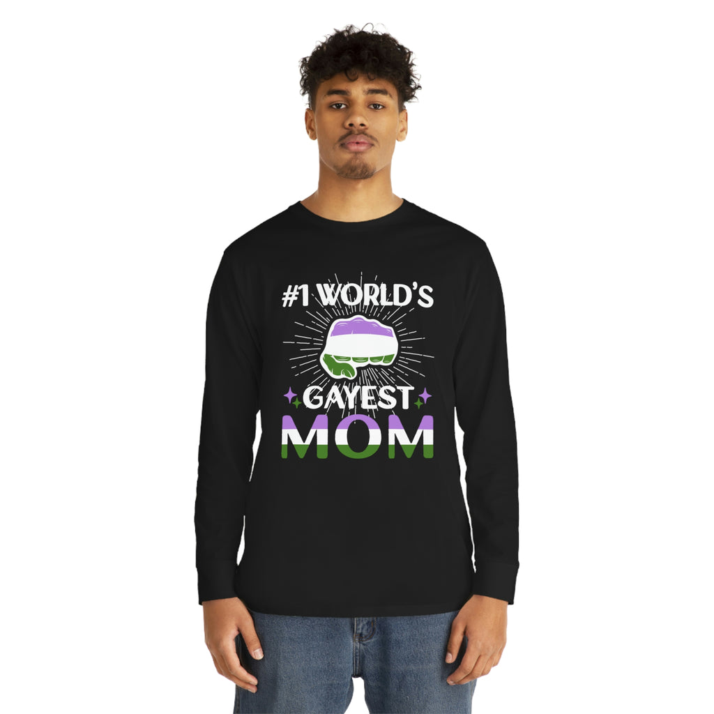 Genderqueer Flag Long Sleeve Crewneck Tee - #1 World's Gayest Mom Printify