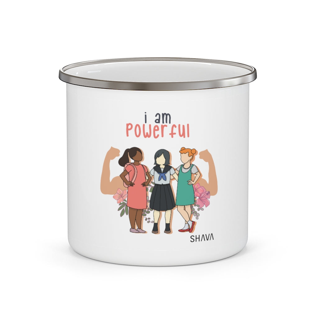 Affirmation Feminist pro choice 12oz Enamel Camping Mug - I am Powerful (Little Girls) Printify