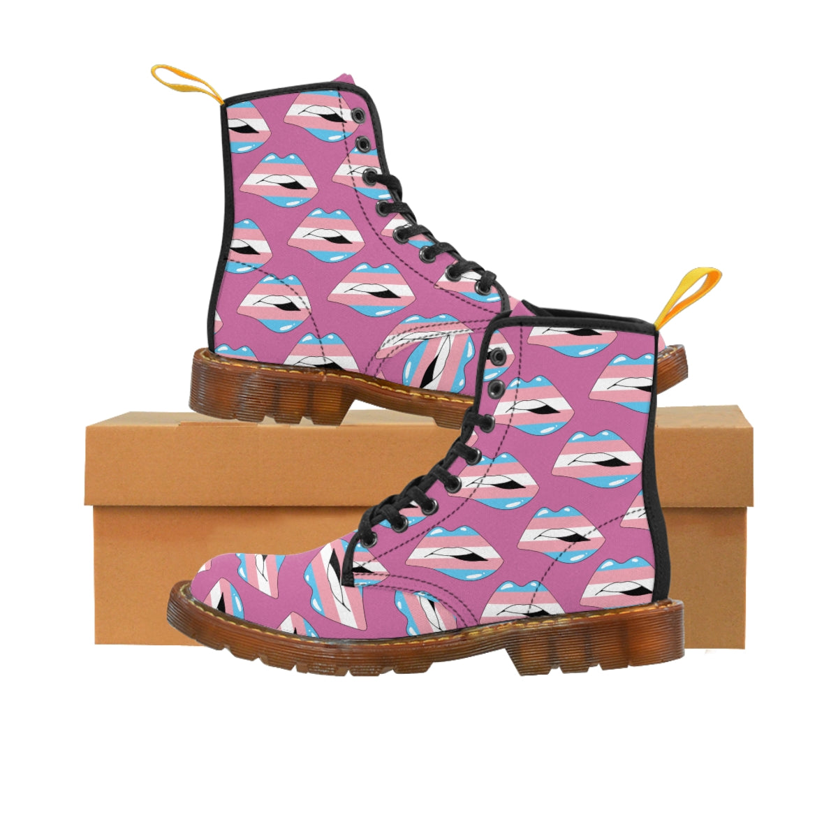 Transgender Flag Kisses LGBTQ Pink Canvas Boots Unisex Size Printify