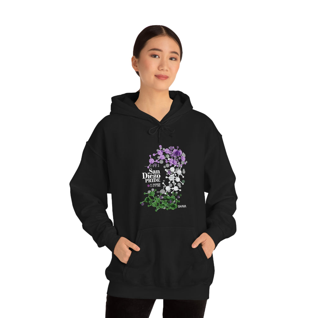 SHAVA CO Genderqueer Flag 2023 Pride, San Diego Unisex Heavy Blend™ Hooded Sweatshirt - My Rainbow Is In My DNA Printify