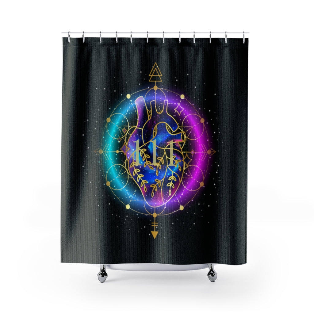 Yoga Spiritual Meditation Shower Curtains - Sacred Heart 111 Angel Number Printify