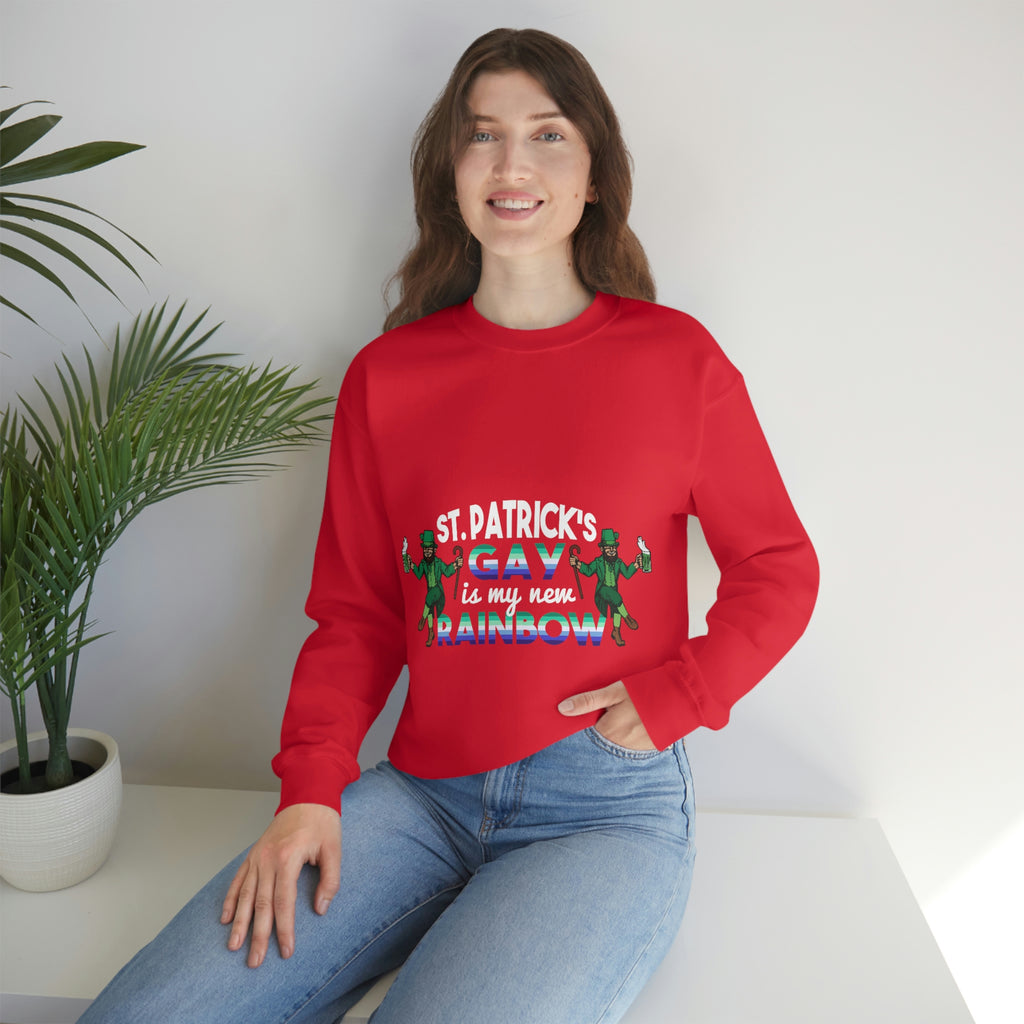 Gay Flag Heavy Blend Crewneck Sweatshirt St. Patricks Day Unisex Size - St. Patricks Gay Is My New Rainbow Printify