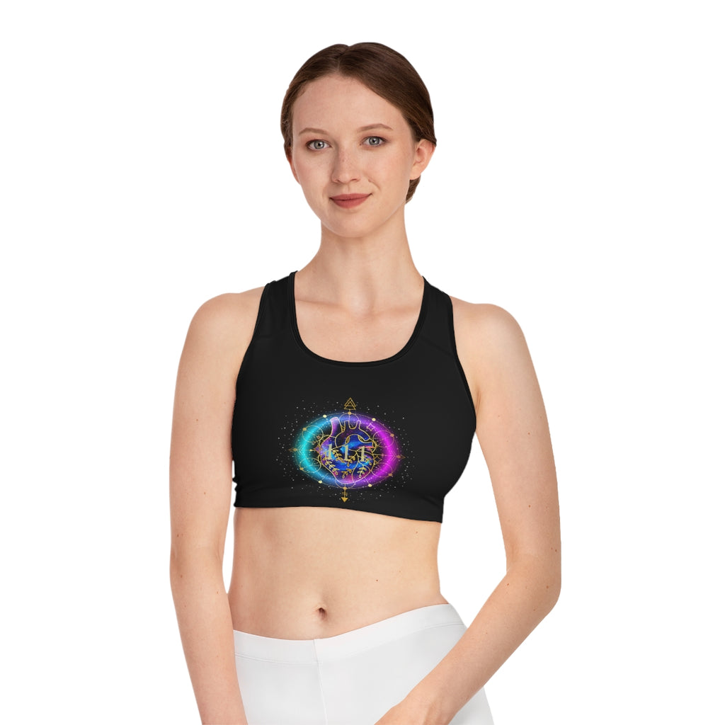 Yoga Spiritual Meditation Women Sports Bra - Sacred Heart 111 Angel Number Printify
