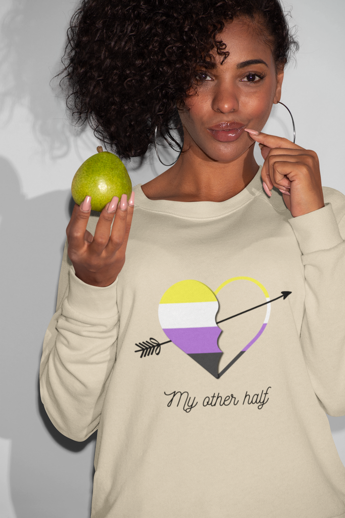 Non Binary Flag LGBTQ Affirmation Crewneck Sweatshirt Unisex Size- My Other Half Printify