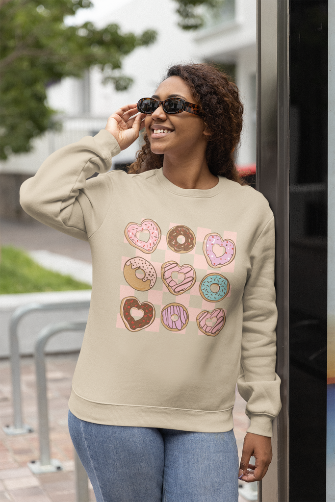 Heavy Blend Crewneck Sweatshirt Valentines Day Unisex Size - Donuts Printify