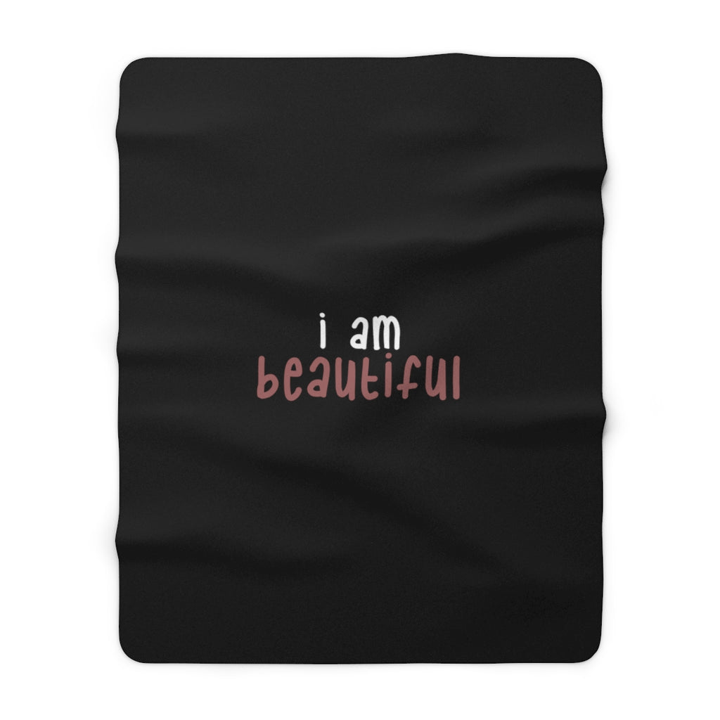 IAC  Home & Livings- Blankets / Sherpa Fleece Blanket / I am beautiful white with pink Printify